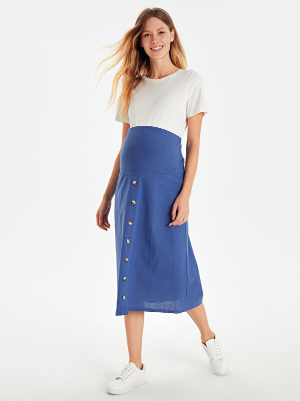 LCWAIKIKI Maternity Front Buttoned Cotton Maternity Skirt