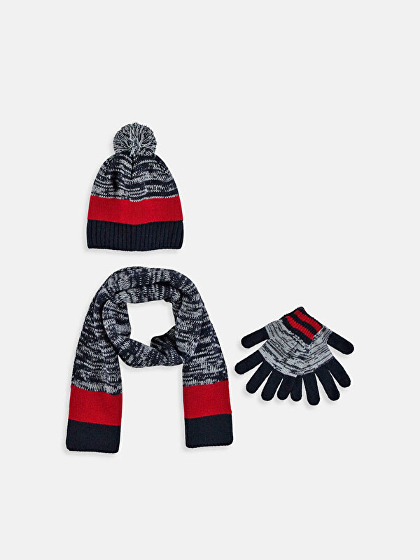 LCW ACCESSORIES Unisex Navy Scarf & Beanie & Glove Set