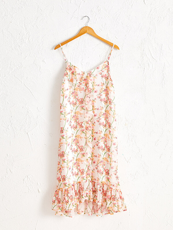 LCW Vision Standard Fit Strapless Chiffon Women's Floral Patterned Dress