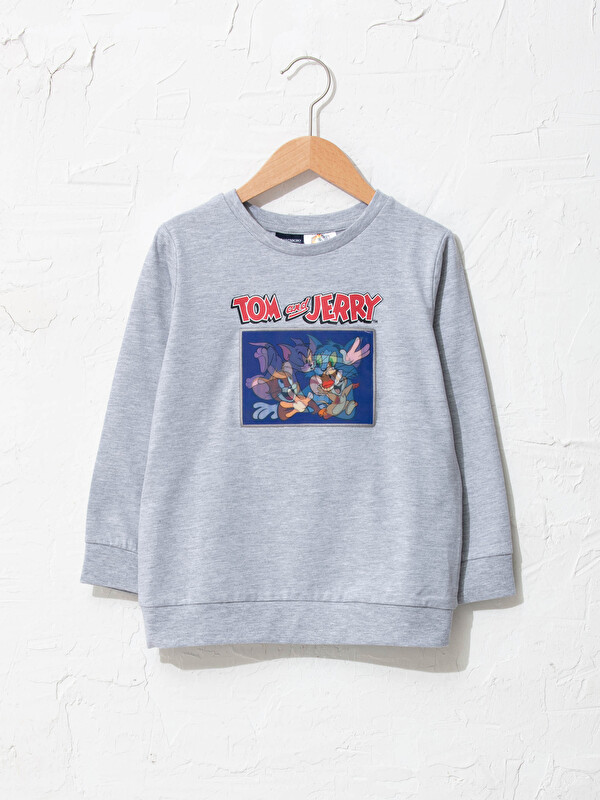 LCW Kids Crew Neck Tom and Jerry Hologram Print Long Sleeve Boy T-Shirt