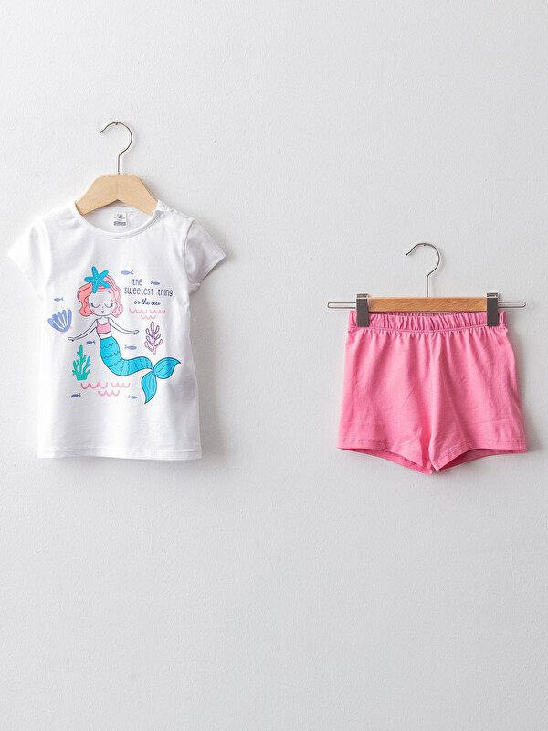 LCW baby Crew Neck Short Sleeve Printed Cotton Baby Girl Pajama Set