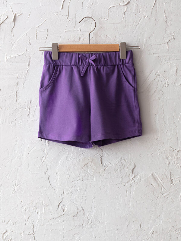 LCW Kids Basic Cotton Girls' Shorts With Elastic Waist