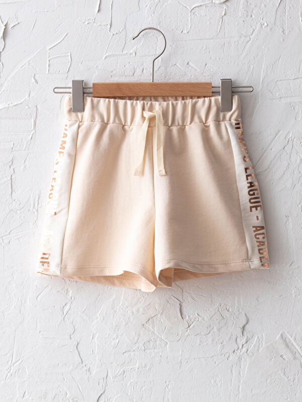 LCW Kids Girl's Shorts With Elastic Waist And Letter Printed On The Sides