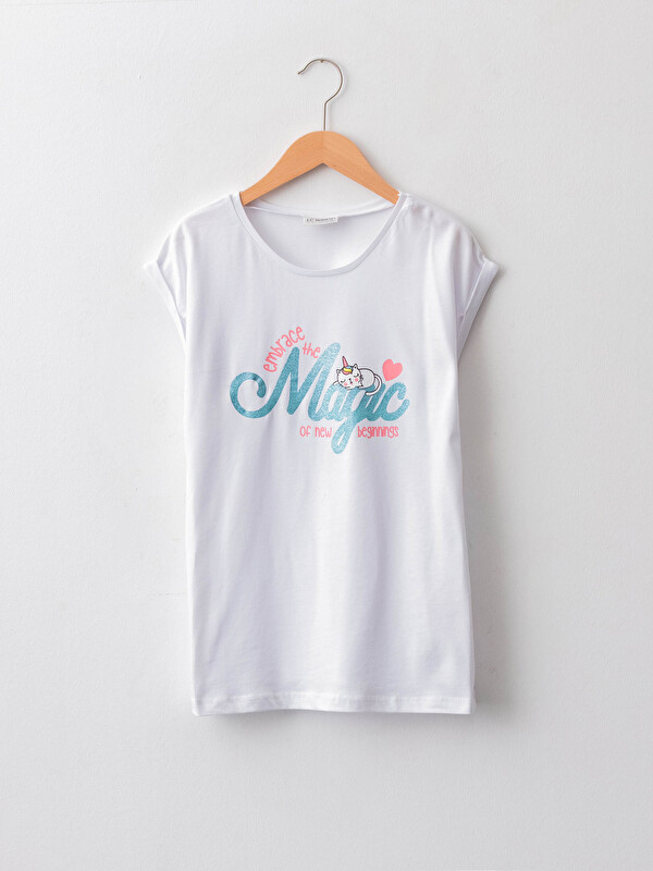 LCW Kids Crew Neck Printed Short Sleeve Cotton Girl T-shirt