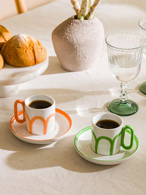 LCW HOME Printed Handmade Coffee Cup for 2 Persons