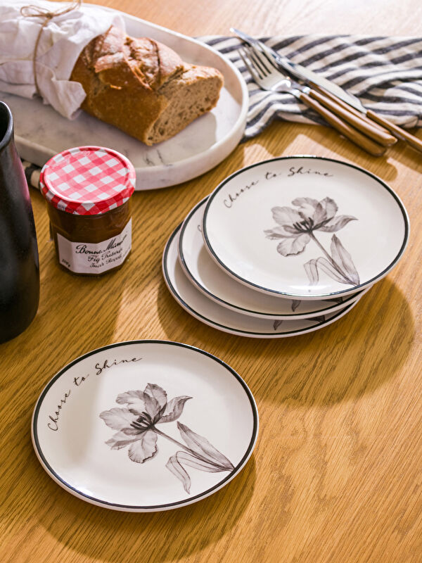 LCW HOME Printed Ceramic Cake Plate Set of 4