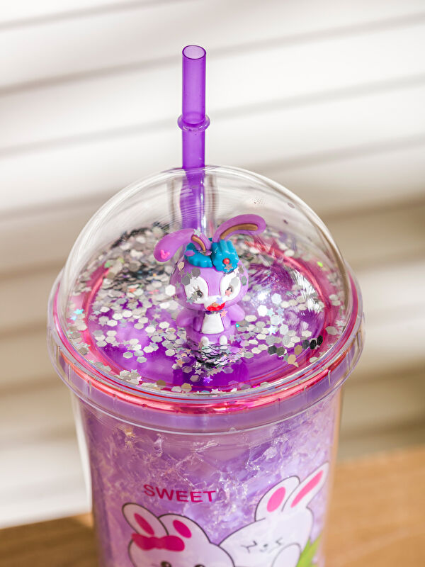LCW HOME Printed Soft Drink Glass with Straw 500 ml