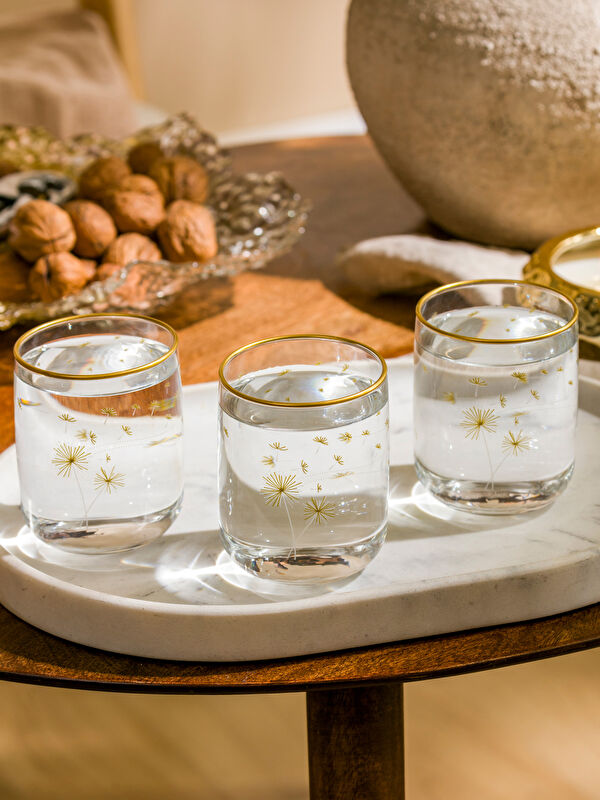 LCW HOME Flower Printed Glass Water Glass Set of 3 280 ml
