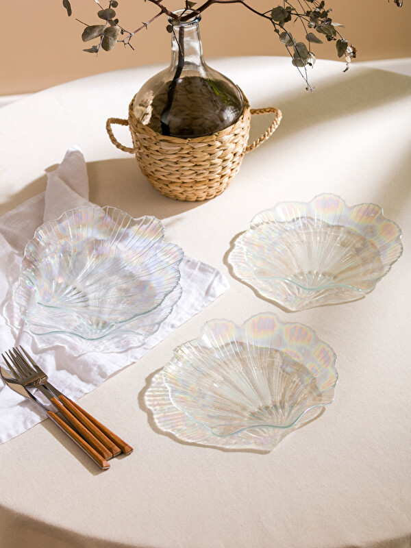 LCW HOME Seashell Figured Glass Plate Set of 4, 21 cm