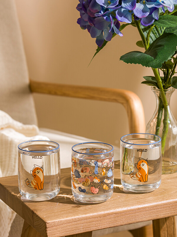 LCW HOME طقم زجاج مطبوع عليه قطط 3 عبوات 280 مل