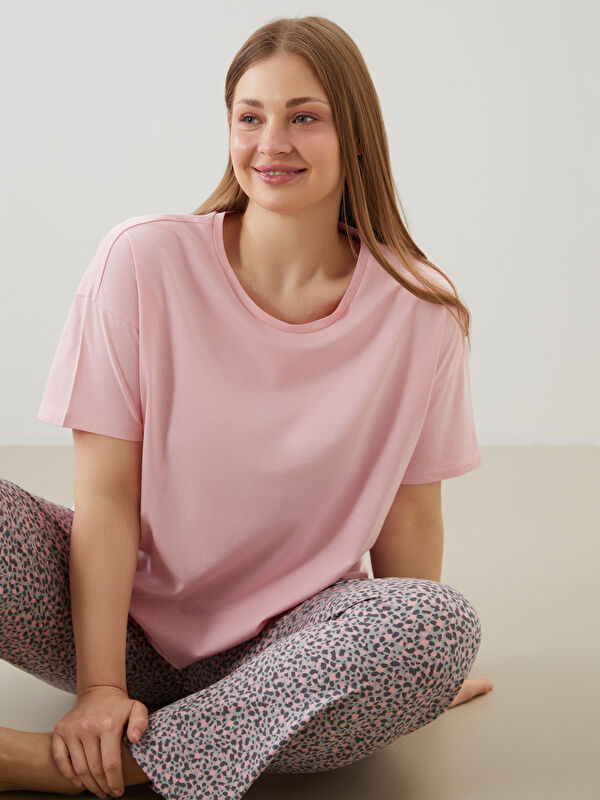 LCW DREAM Bisiklet Yaka Kadın Büyük Beden Pijama Üstü