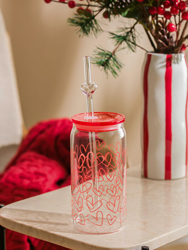 LCW HOME Printed Glass with Straw 480 ml