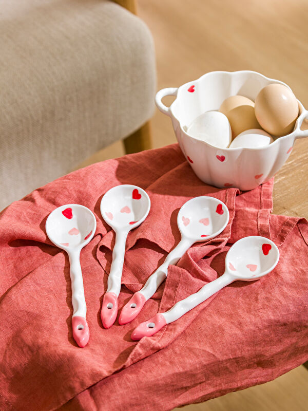 LCW HOME Set of 4 Heart-Patterned Ceramic Spoons