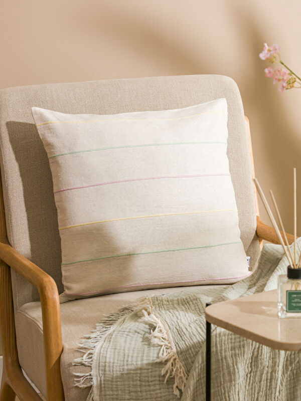 LCW HOME Çizgili Nakışlı Kırlent Kılıfı 45x45 cm