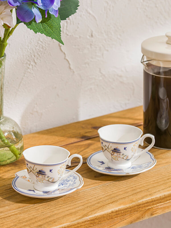 LCW HOME Printed Porcelain Coffee Cup Set for Two, 90 ml