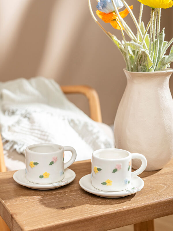 LCW HOME Printed Ceramic Coffee Cup Set for Two, 90 ml