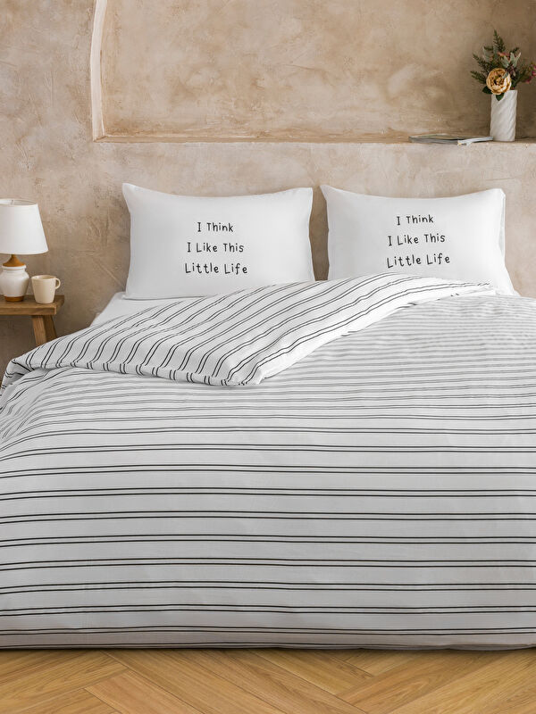 LCW HOME طقم غطاء لحاف مزدوج مخطط