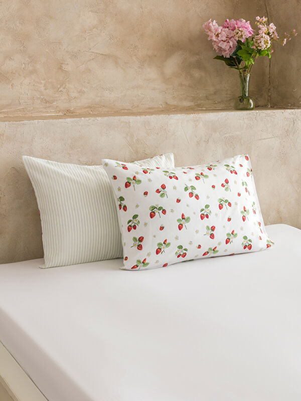 LCW HOME Çilek Baskılı Pamuklu Yastık Kılıfı 2'li 50x70 cm