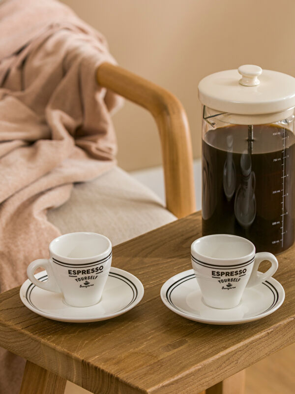 LCW HOME Printed Porcelain Coffee Cup Set for Two, 90 ml