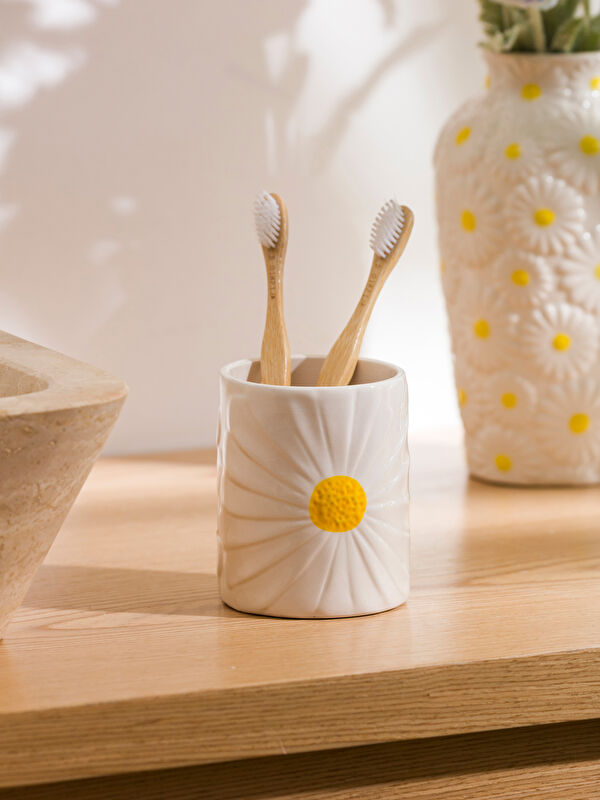 LCW HOME Floral Ceramic Toothbrush Holder