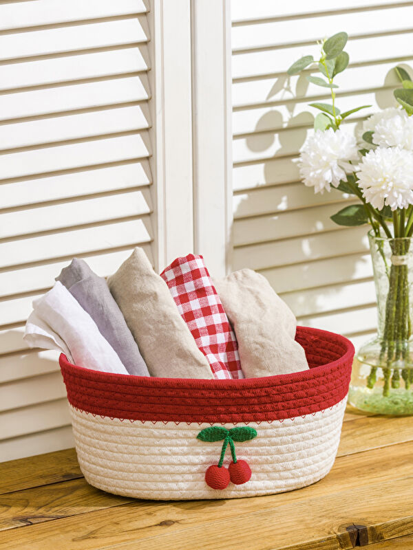 LCW HOME Kiraz Nakışlı Hasır Sepet 24 cm
