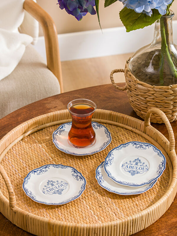 LCW HOME طبق شاي بورسلين مطبوع، عبوة من 4 قطع