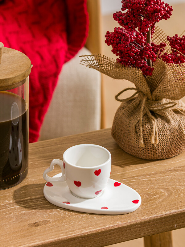 LCW HOME Karışık Kalp Baskılı Porselen Kahve Fincan Takımı 90 Ml