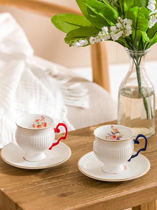 LCW HOME  Mavi Baskılı 2 Kişilik Porselen Kahve Fincan Takımı 90 ml