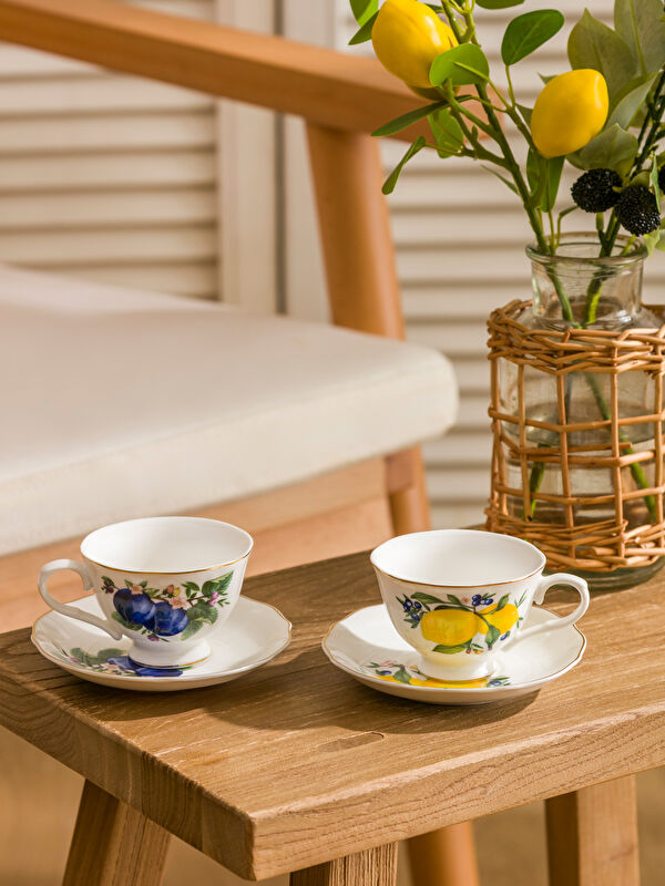 LCW HOME  Mavi Baskılı 2 Kişilik Porselen Kahve Fincan Takımı
