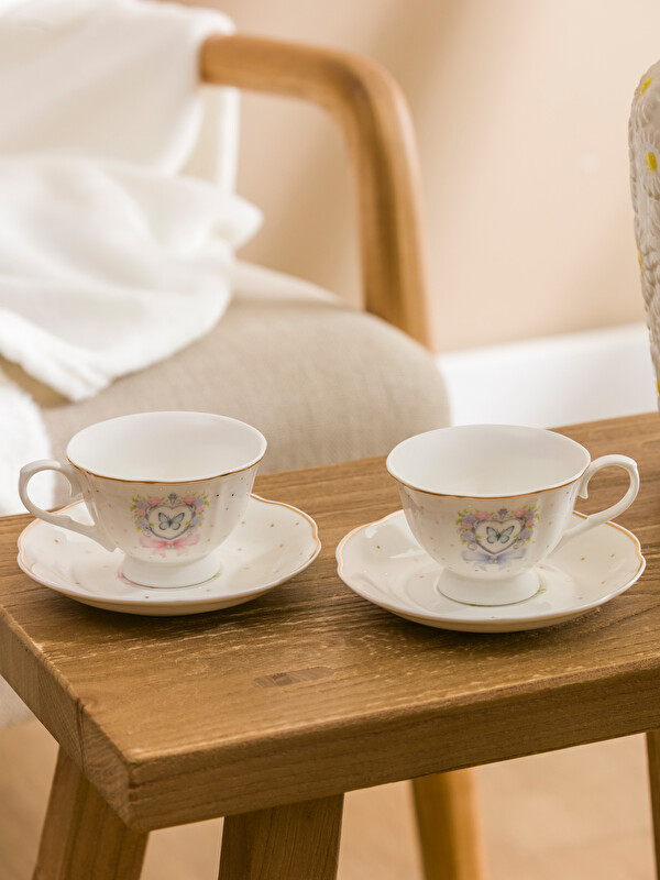 LCW HOME Kelebek Baskılı 2 Kişilik Porselen Kahve Fincan Takımı 90 ml