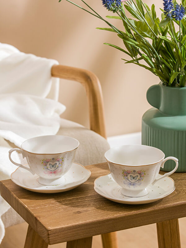 LCW HOME Kelebek Baskılı 2 Kişilik Porselen Kahve Fincan Takımı 220 ml