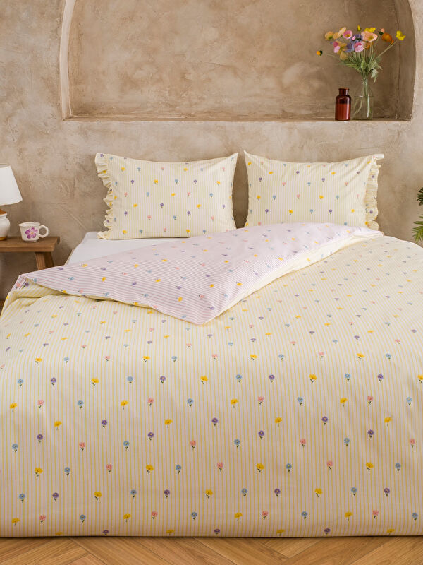 LCW HOME طقم غطاء لحاف مزدوج بطبعة زهور
