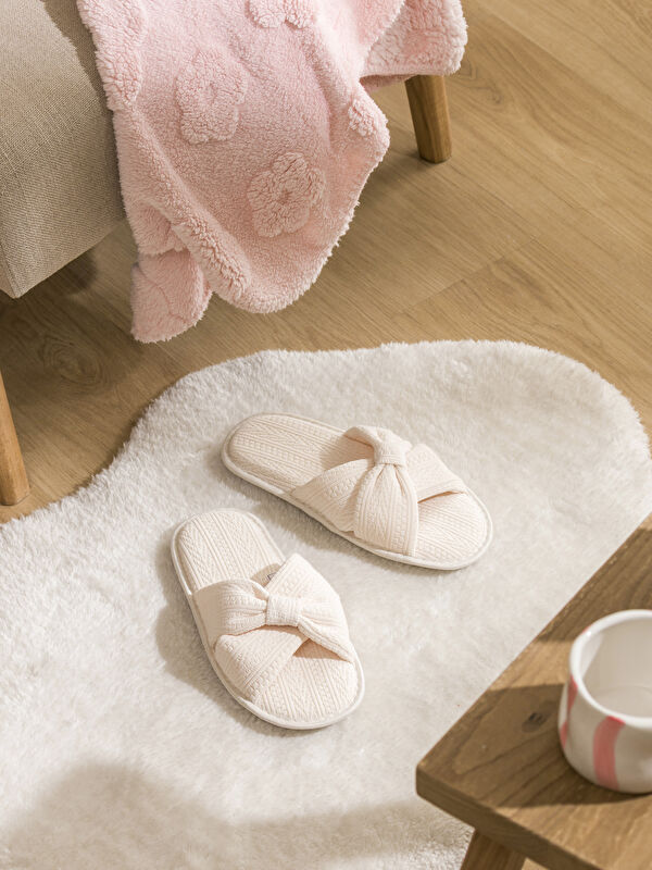 LCW STEPS Bow-Embellished Plush Slippers for Women