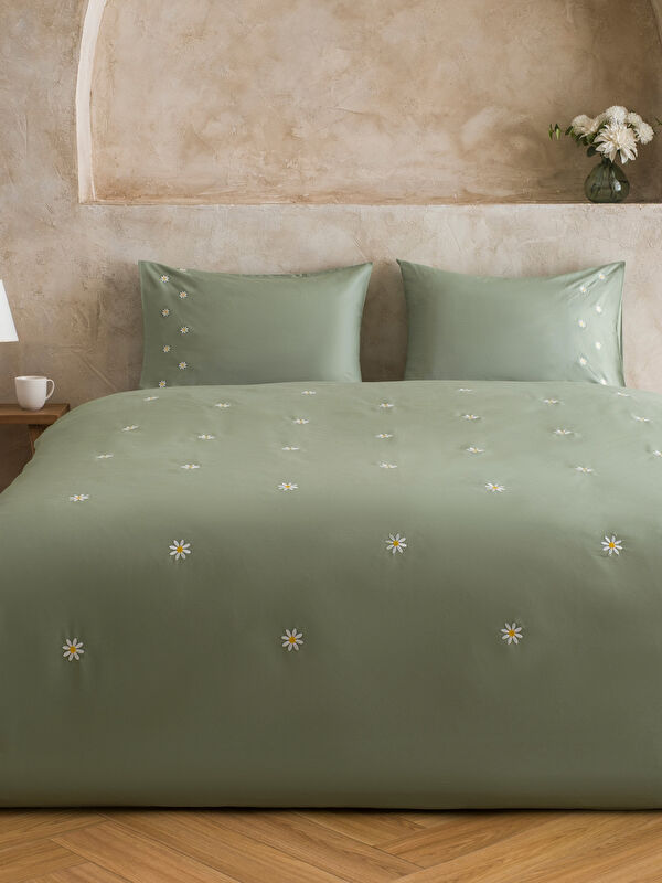 LCW HOME Embroidered Double Size Poplin Duvet Cover Set