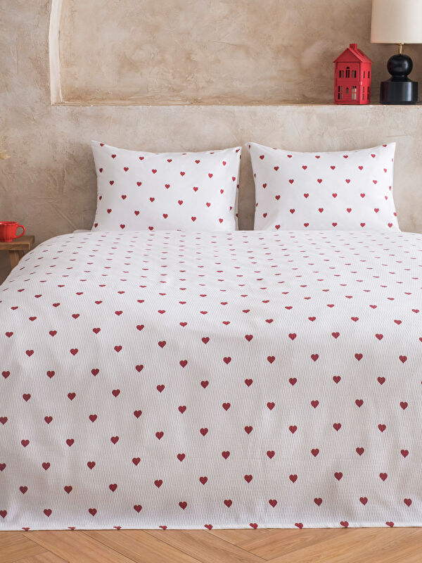 LCW HOME Kalp Desenli  Pamuklu Çift Kişilik Pike Takımı