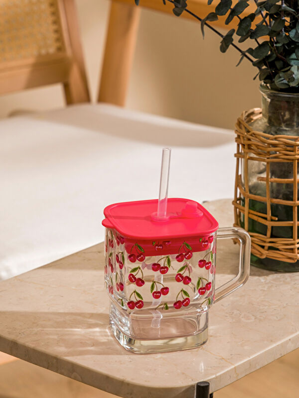 LCW HOME كأس مشروب غازي مطبوع بالكرز مع شفاط 300 ml
