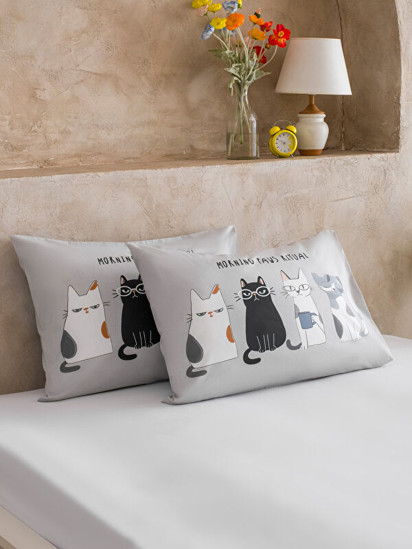 LCW STEPS Kedi Baskılı Pamuklu Yastık Kılıfı 2'li 50x70 cm