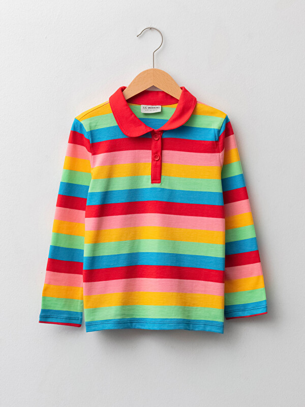 LCW Kids Polo Neck Striped Long Sleeve Girl T-shirt