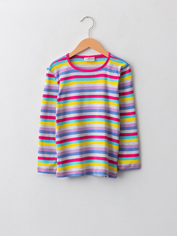 LCW Kids Crew Neck Striped Long Sleeve Cotton Girl T-shirt
