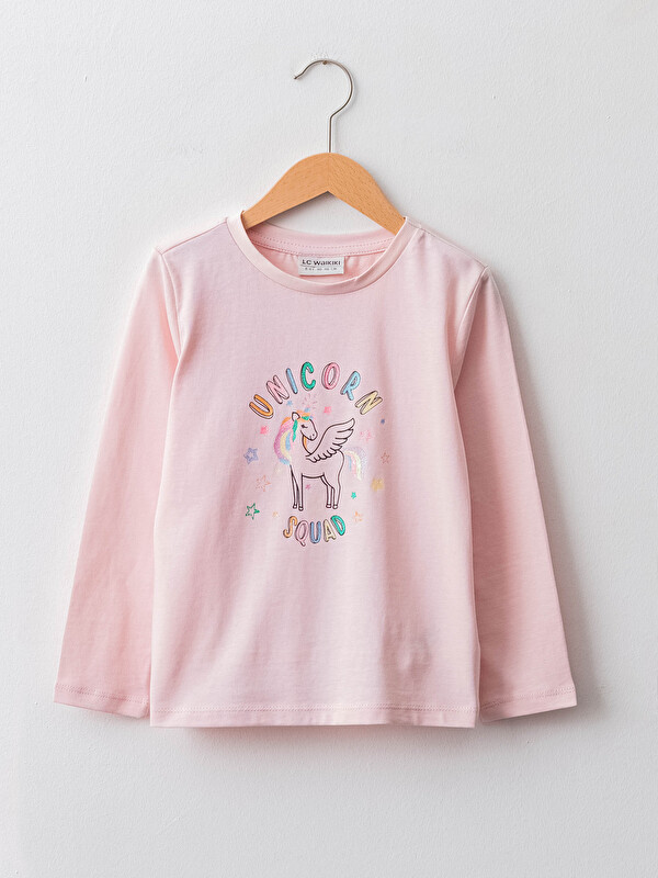 LCW Kids Crew Neck Printed Long Sleeve Cotton Girl T-shirt