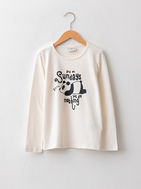 LCW Kids Crew Neck Printed Long Sleeve Cotton Girl T-shirt