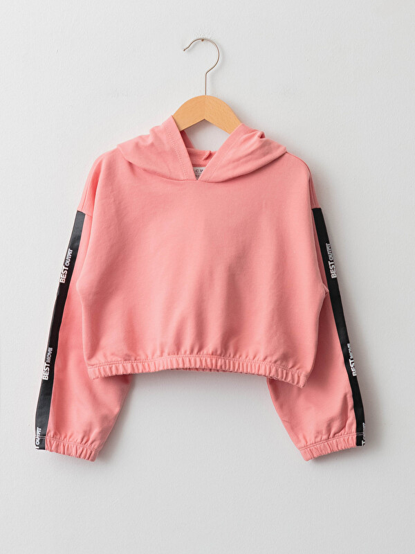 LCW Kids Hooded Slogan Letter Printed Long Sleeve Girl's Sweatshirt
