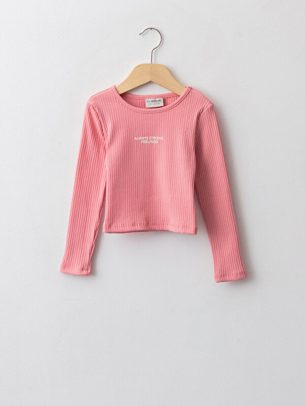 LCW Kids Crew Neck Printed Long Sleeve Girls' T-Shirt