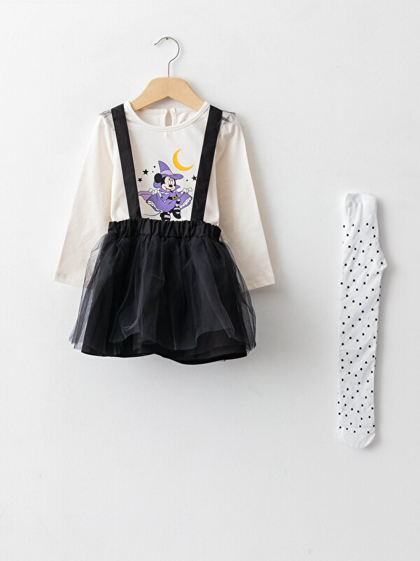 LCW baby Crew Neck Long Sleeved Minnie Mouse Printed Baby Girl T-Shirt Skirt and Pantyhose 3-Pack Set