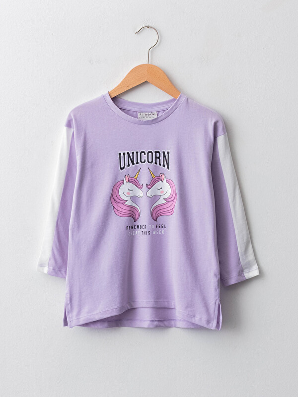 LCW Kids Crew Neck Printed Long Sleeve Cotton Girl T-shirt