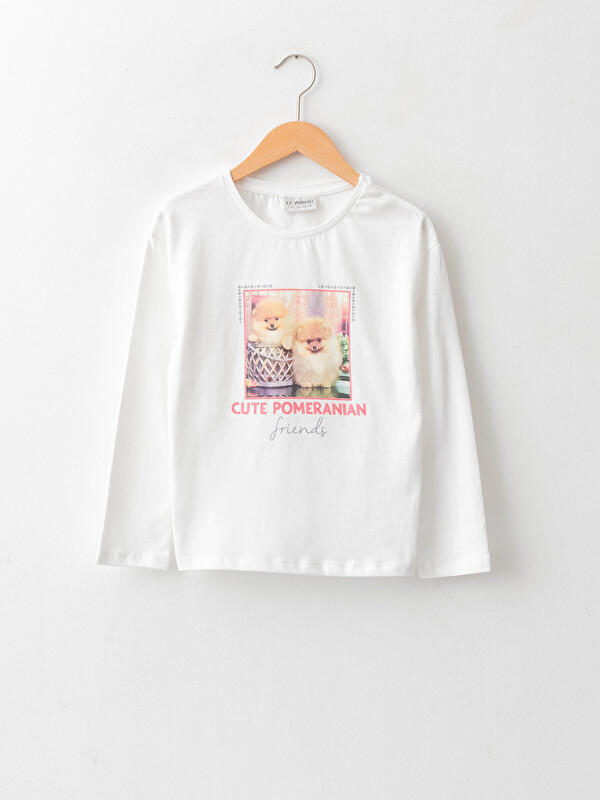 LCW Kids T-shirt Fille en Coton à Manches Longues Imprimé Col Rond