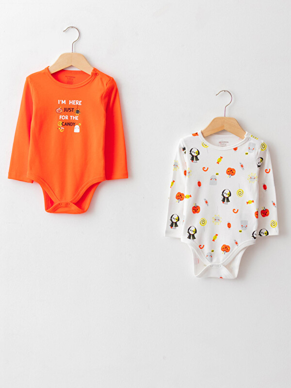 LCW baby Bisiklet Yaka Uzun Kollu Baskılı Erkek Bebek Çıtçıtlı Bodysuit  2'li