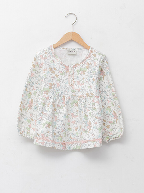 LCW Kids Crew Neck Patterned Long Sleeve Girl's Blouse