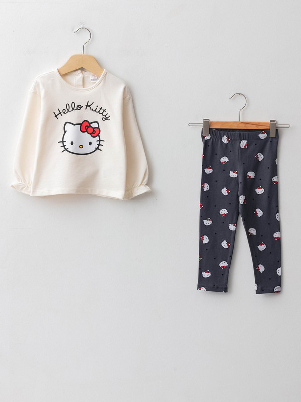 LCW baby Ensemble Sweat-Shirt et Leggings Bébé Fille Hello Kitty Imprimé à Manches Longues et Col Rond (Lot de 2)