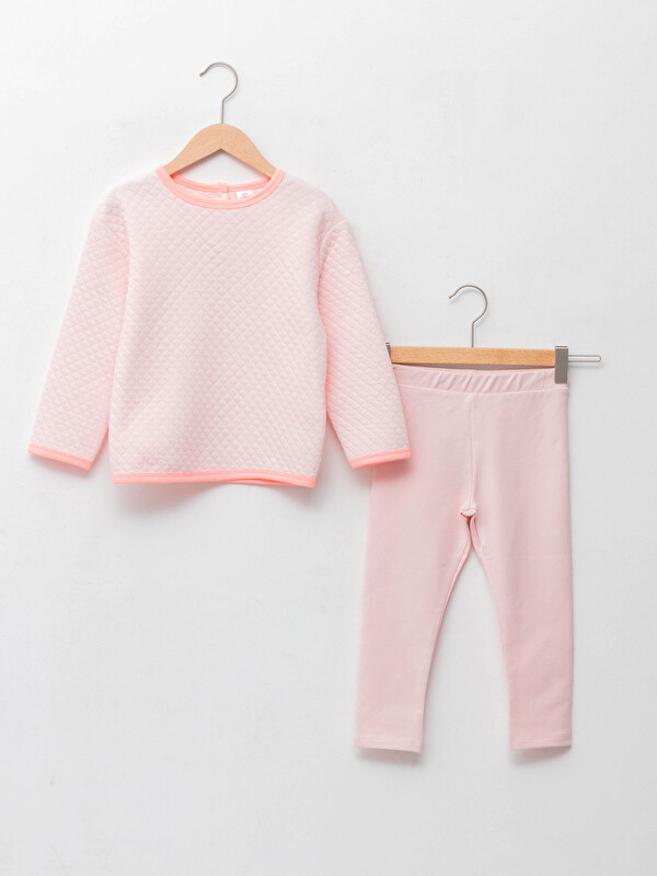 LCW baby Crew Neck Long Sleeve Baby Girls' Sweatshirt and Tights 2 Pack Set